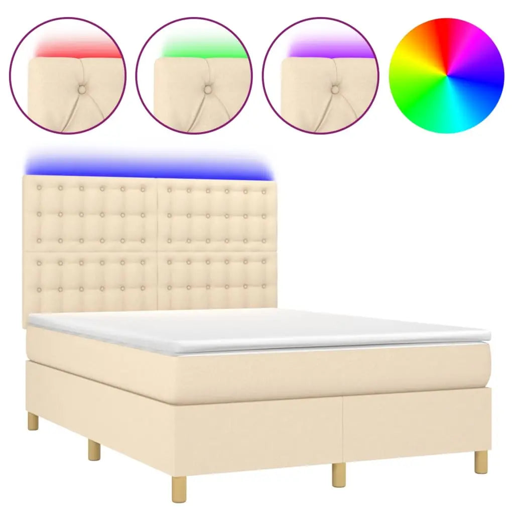 Sommier à lattes de lit et matelas et LED Crème 140x200cm Tissu - XIOS
