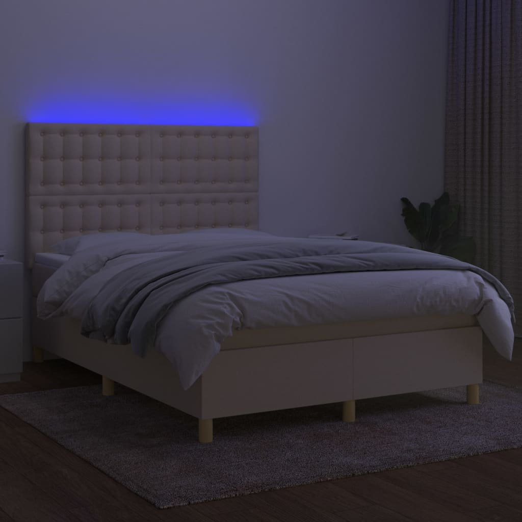 Sommier à lattes de lit et matelas et LED Crème 140x200cm Tissu - XIOS