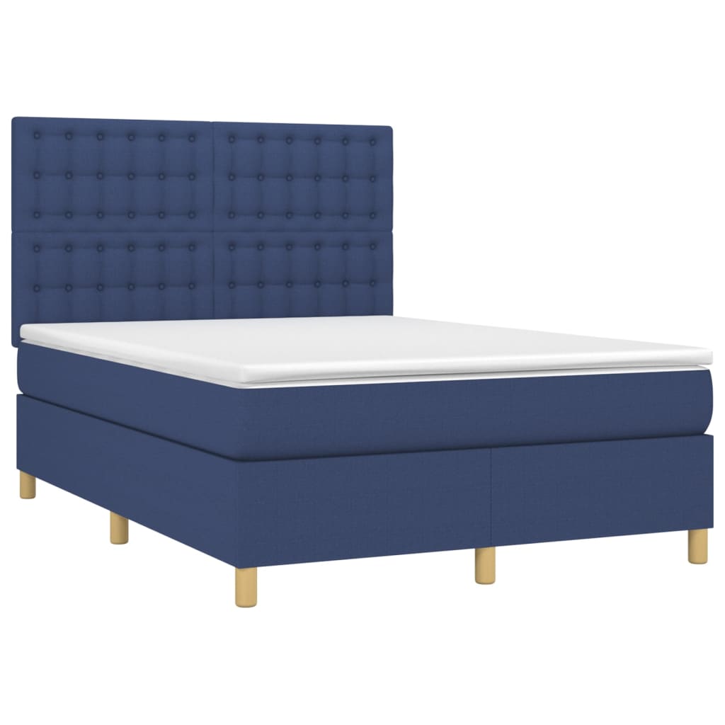 Sommier à lattes de lit et matelas et LED Bleu 140x200 cm Tissu - XIOS