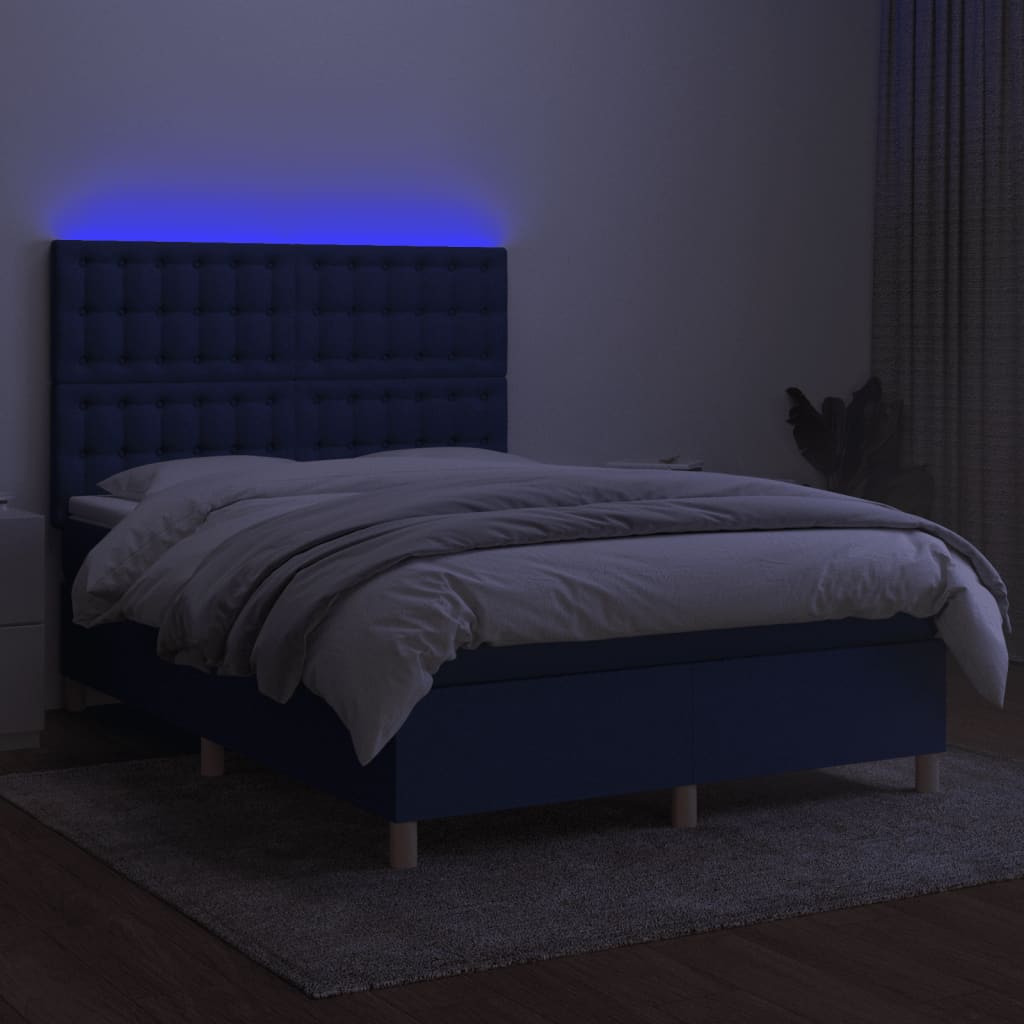 Sommier à lattes de lit et matelas et LED Bleu 140x200 cm Tissu - XIOS