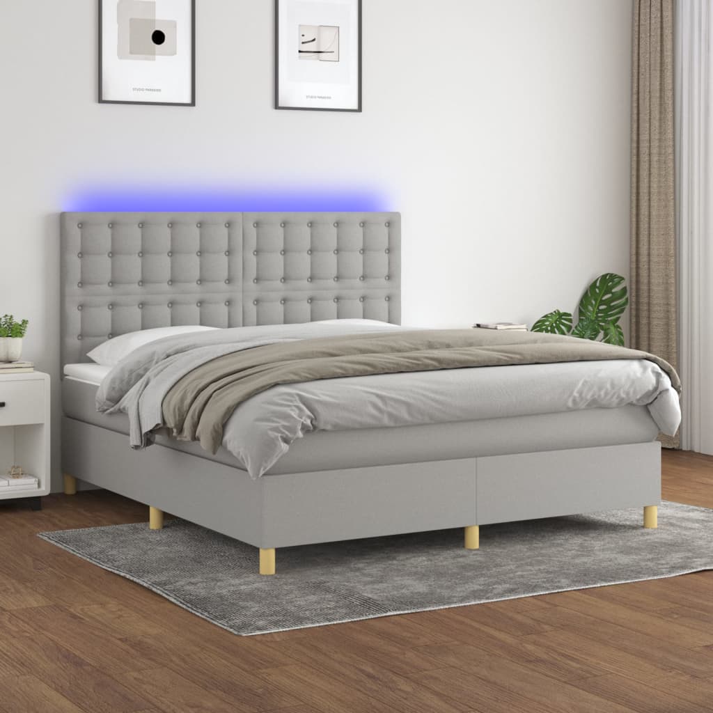 Sommier à lattes de lit matelas et LED Gris clair 160x200 cm - XIOS