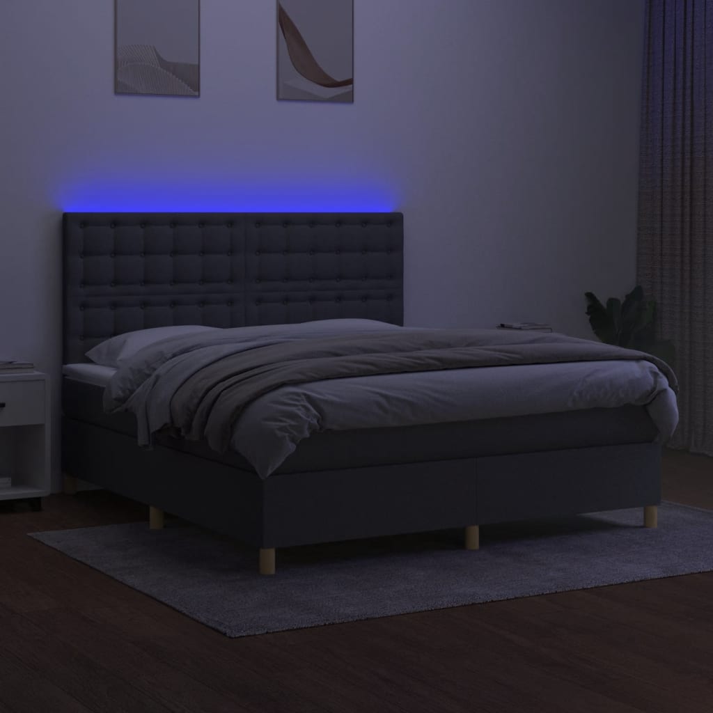 Sommier à lattes de lit et matelas et LED Gris foncé 180x200 cm - XIOS