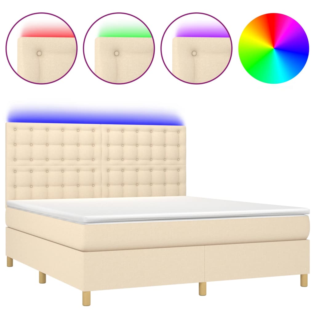 Sommier à lattes de lit et matelas et LED Crème 180x200cm Tissu