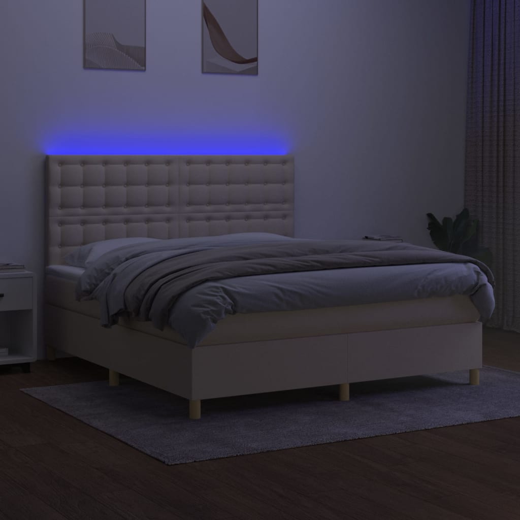 Sommier à lattes de lit et matelas et LED Crème 180x200cm Tissu - XIOS