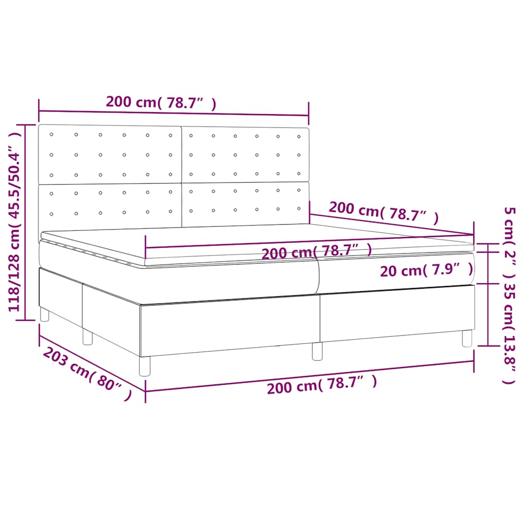 Sommier à lattes de lit et matelas et LED Gris foncé 200x200 cm - XIOS