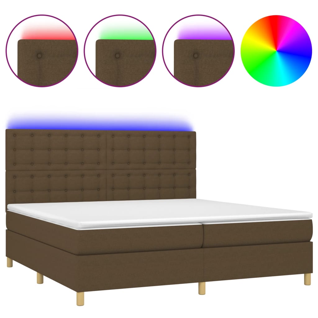 Sommier à lattes de lit matelas et LED Marron foncé 200x200 cm - XIOS