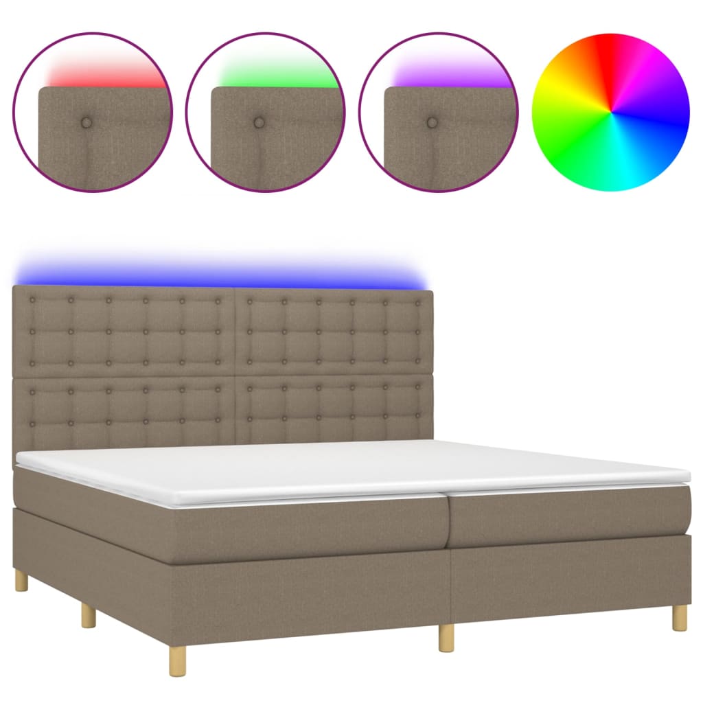 Sommier à lattes de lit et matelas et LED Taupe 200x200cm Tissu - XIOS