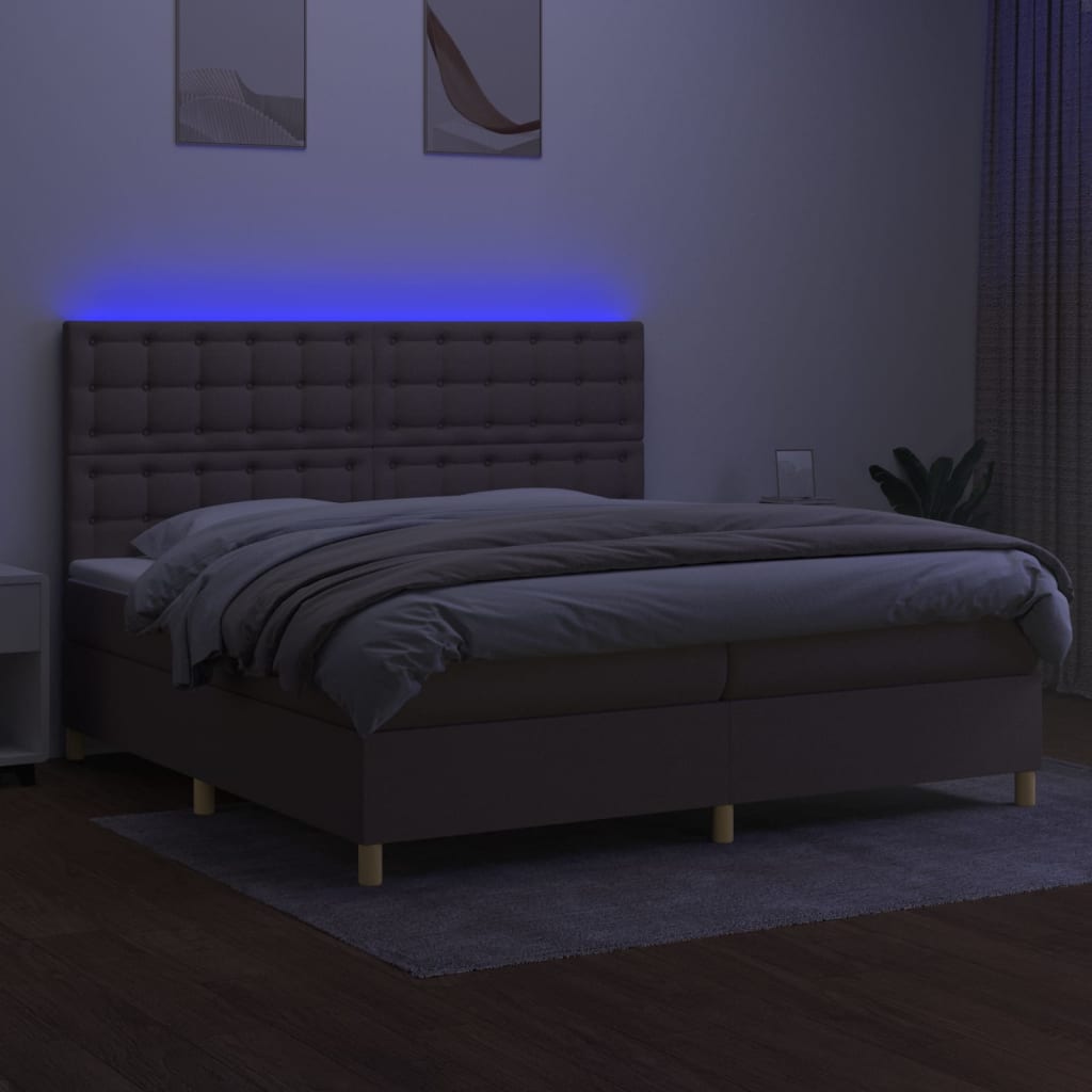 Sommier à lattes de lit et matelas et LED Taupe 200x200cm Tissu - XIOS
