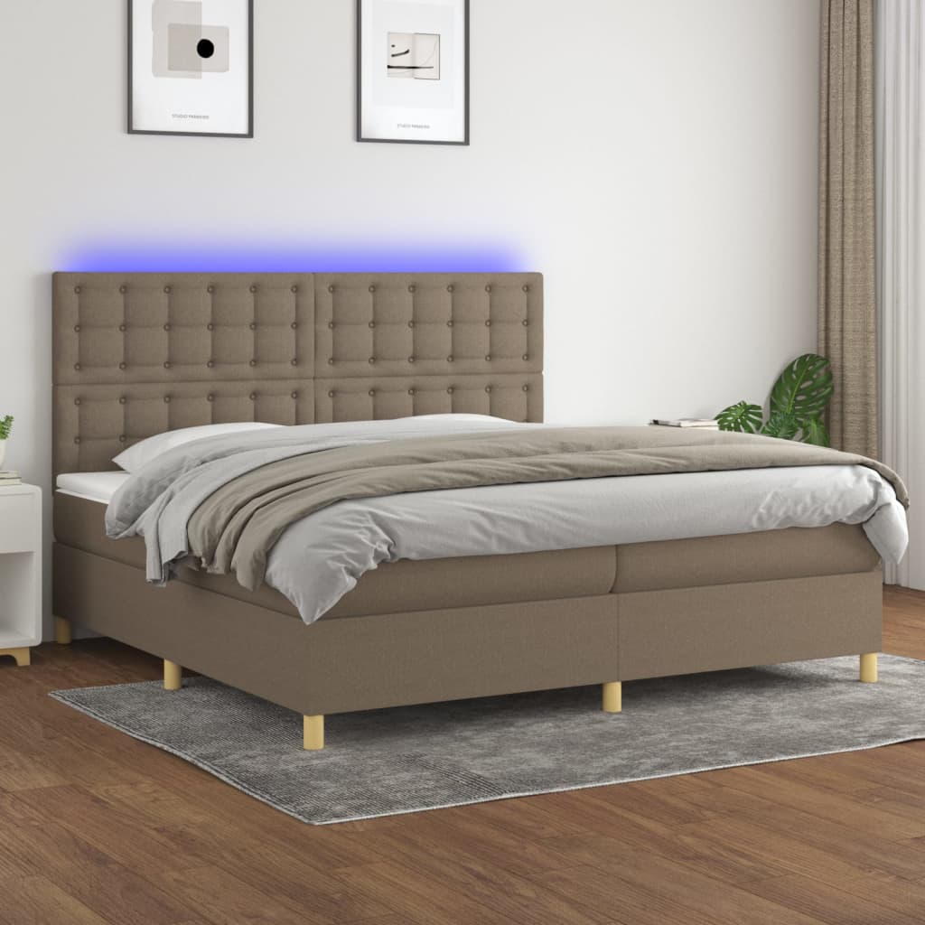 Sommier à lattes de lit et matelas et LED Taupe 200x200cm Tissu - XIOS