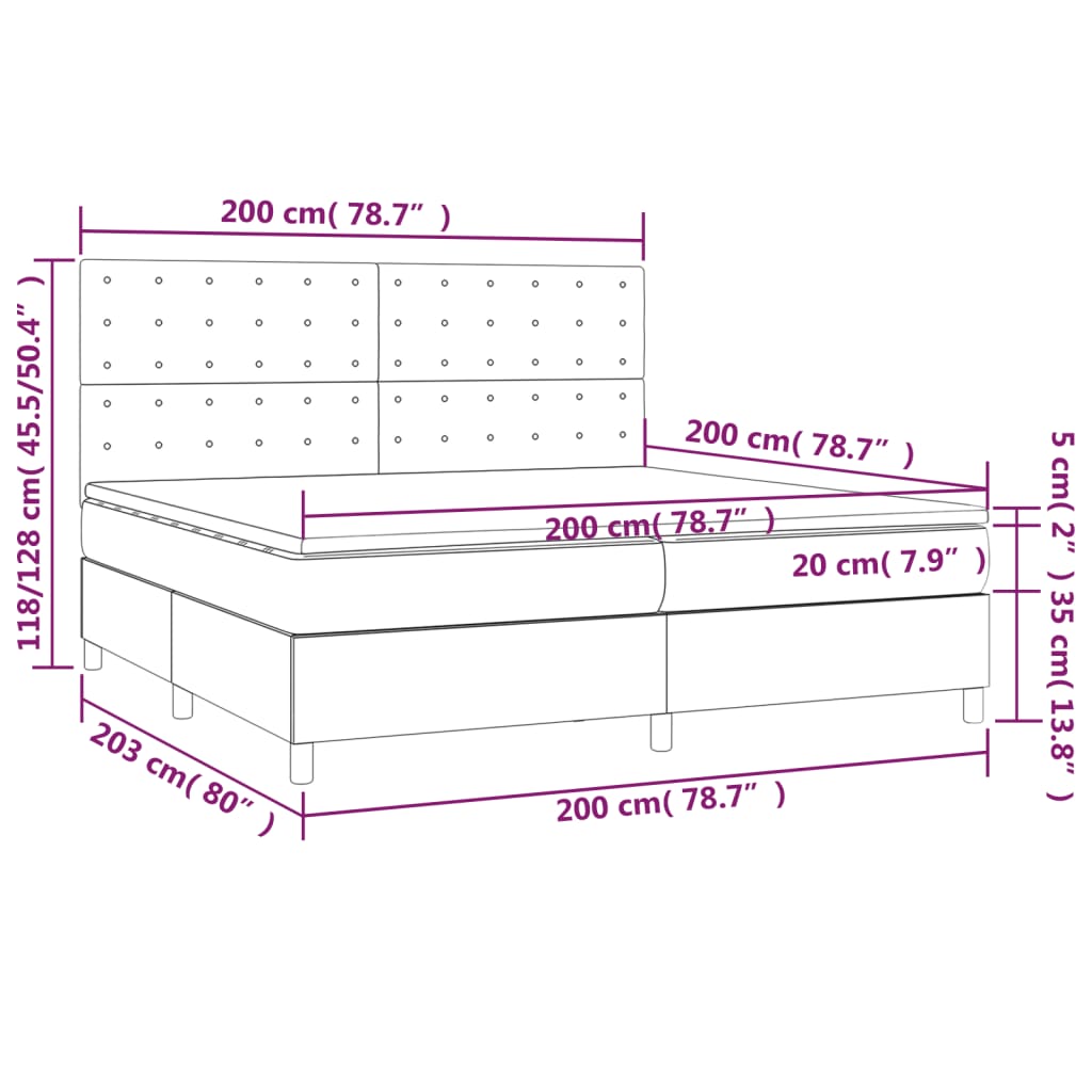 Sommier à lattes de lit et matelas et LED Bleu 200x200 cm Tissu - XIOS