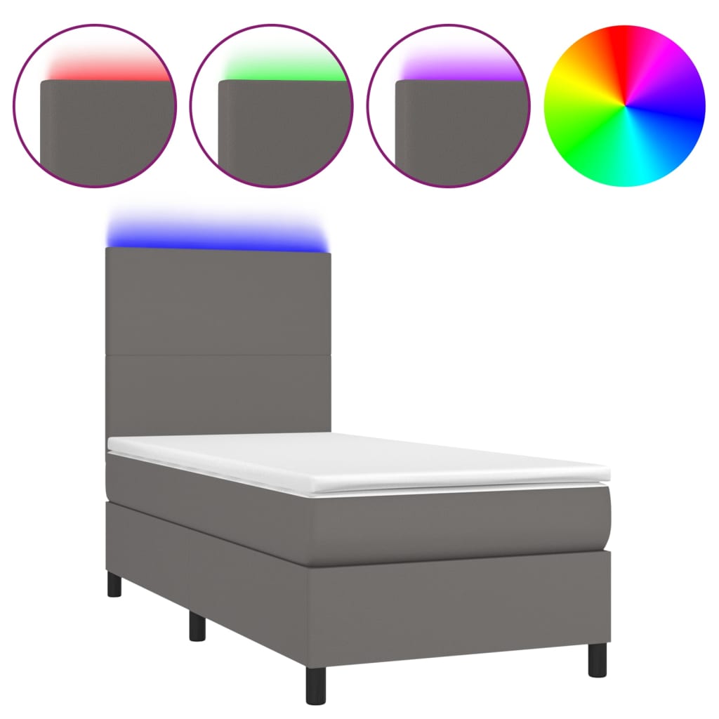 Sommier à lattes de lit avec matelas et LED Gris 90x190 cm - XIOS