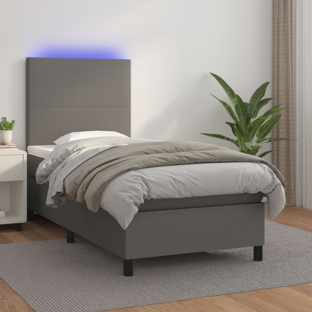 Sommier à lattes de lit avec matelas et LED Gris 90x190 cm - XIOS