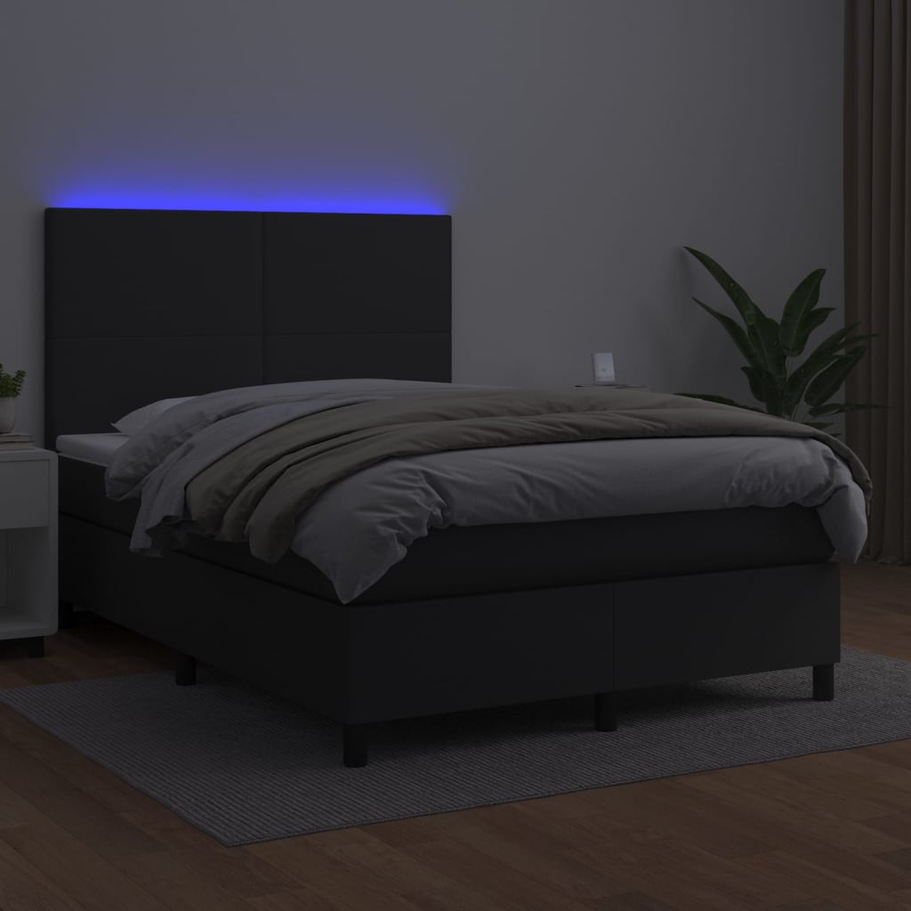 Sommier à lattes de lit avec matelas et LED Noir 140x190 cm - XIOS