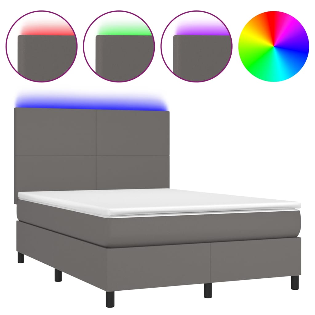 Sommier à lattes de lit avec matelas et LED Gris 140x190 cm - XIOS