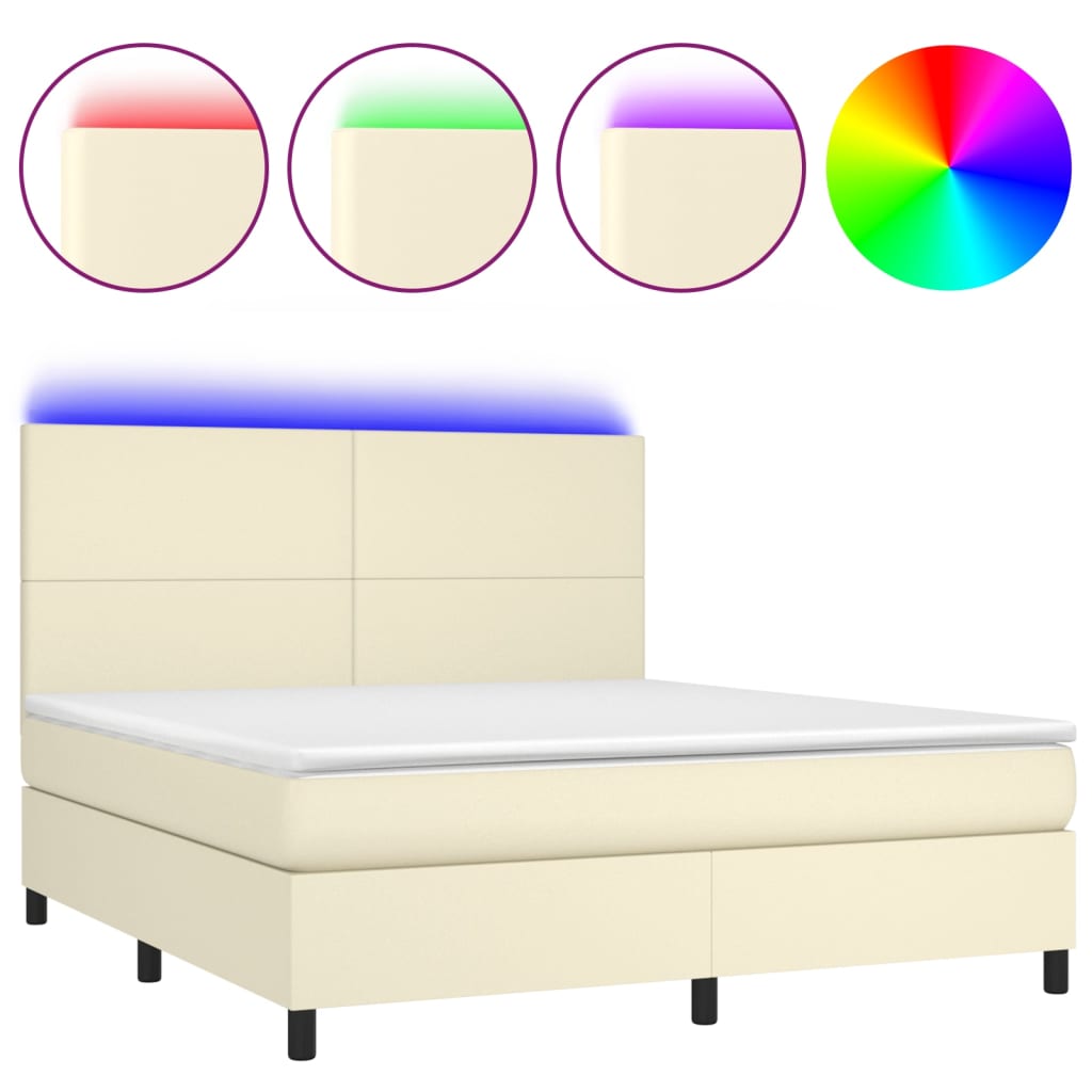 Sommier à lattes de lit avec matelas et LED Crème 160x200 cm