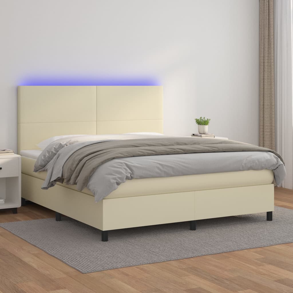Sommier à lattes de lit avec matelas et LED Crème 180x200 cm - XIOS