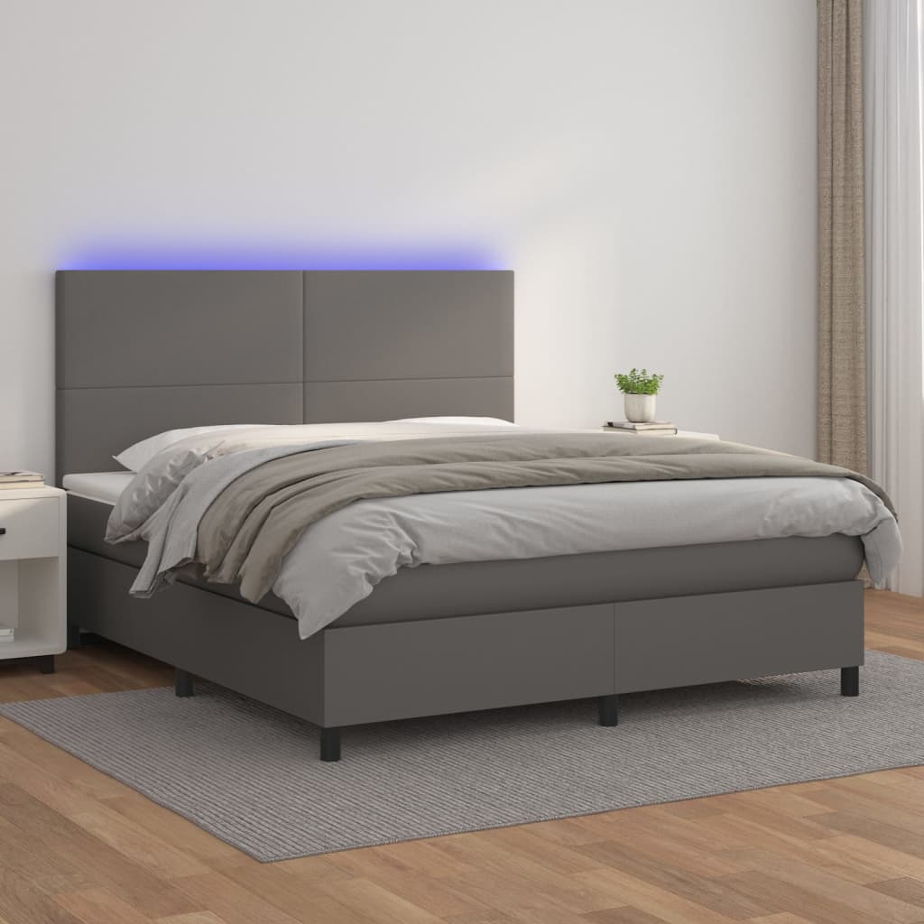 Sommier à lattes de lit avec matelas et LED Gris 180x200 cm