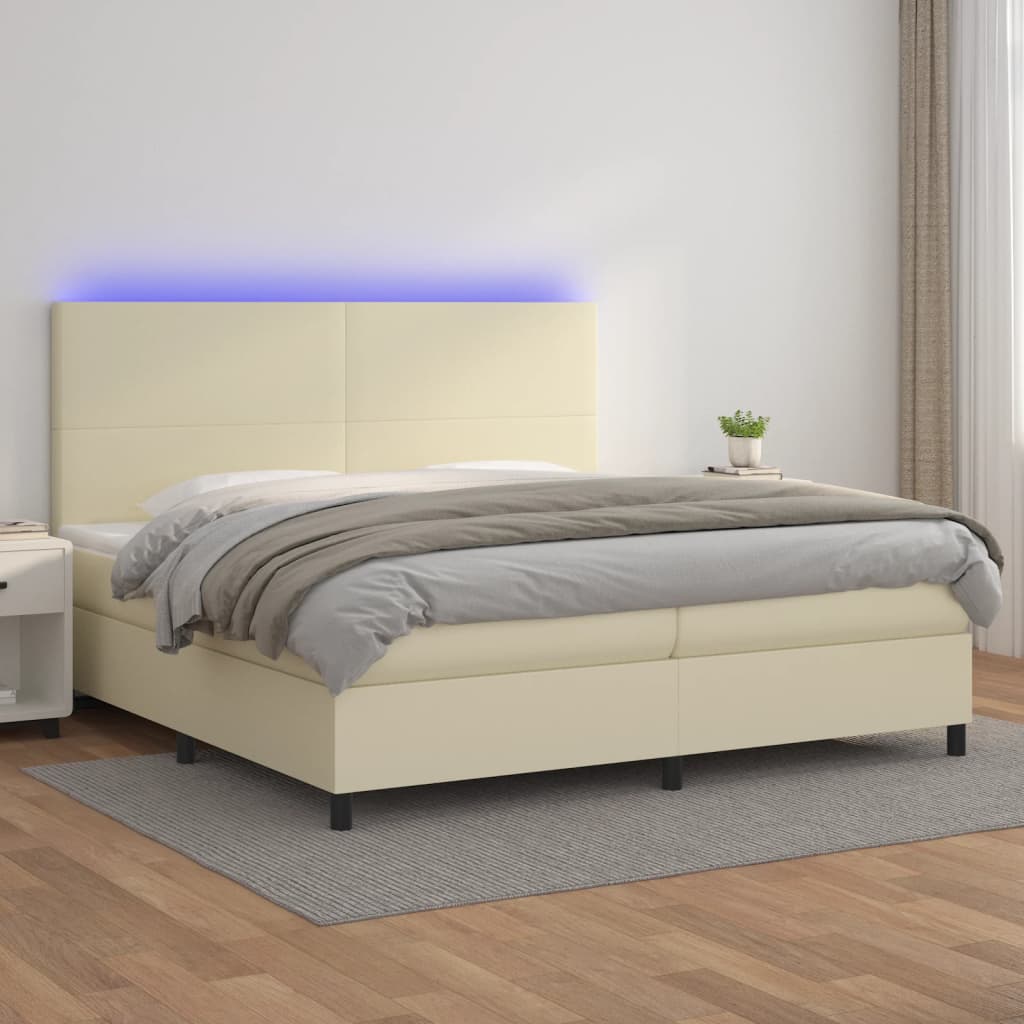 Sommier à lattes de lit avec matelas et LED Crème 200x200 cm - XIOS