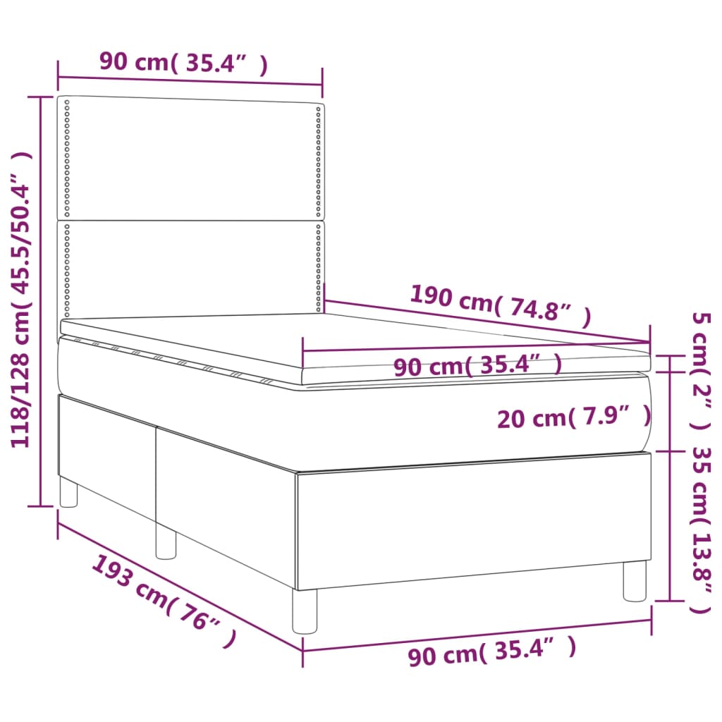 Sommier à lattes de lit avec matelas et LED Noir 90x190 cm - XIOS