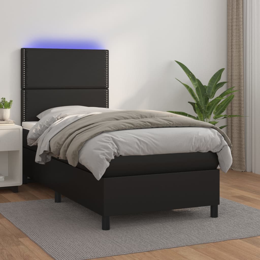 Sommier à lattes de lit avec matelas et LED Noir 90x190 cm - XIOS