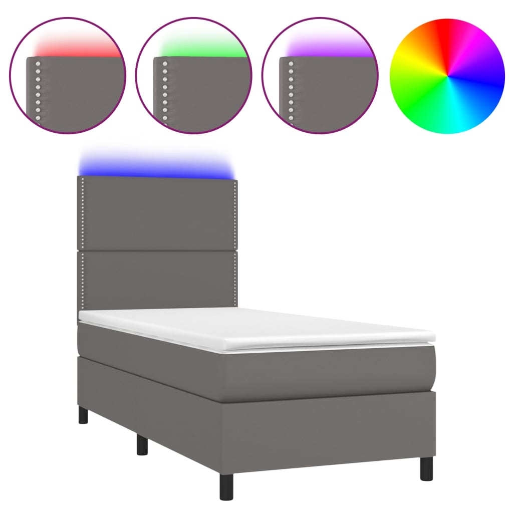 Sommier à lattes de lit avec matelas et LED Gris 90x190 cm - XIOS