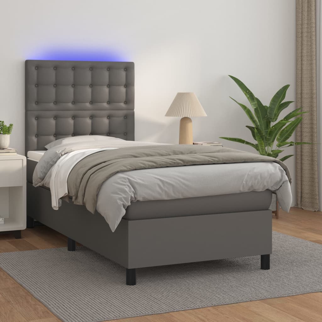 Sommier à lattes de lit avec matelas et LED Gris 100x200 cm - XIOS