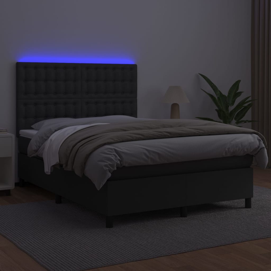 Sommier à lattes de lit avec matelas et LED Noir 140x190 cm - XIOS