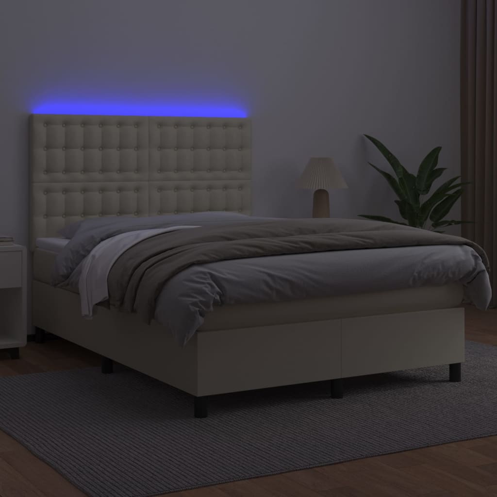 Sommier à lattes de lit avec matelas et LED Crème 140x190 cm - XIOS