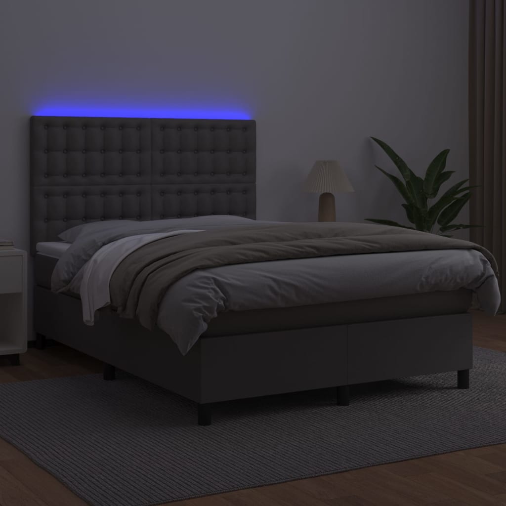 Sommier à lattes de lit avec matelas et LED Gris 140x190 cm - XIOS
