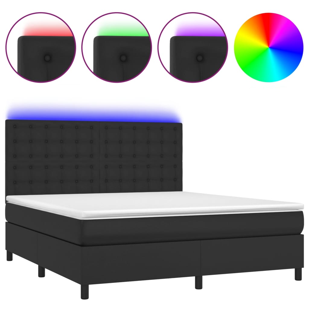 Sommier à lattes de lit avec matelas et LED Noir 180x200 cm - XIOS