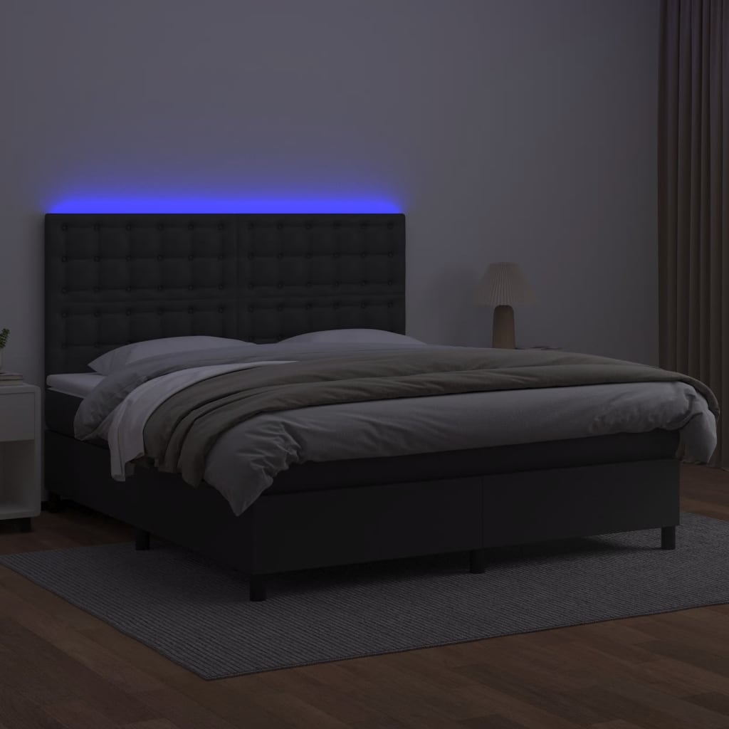 Sommier à lattes de lit avec matelas et LED Noir 180x200 cm - XIOS