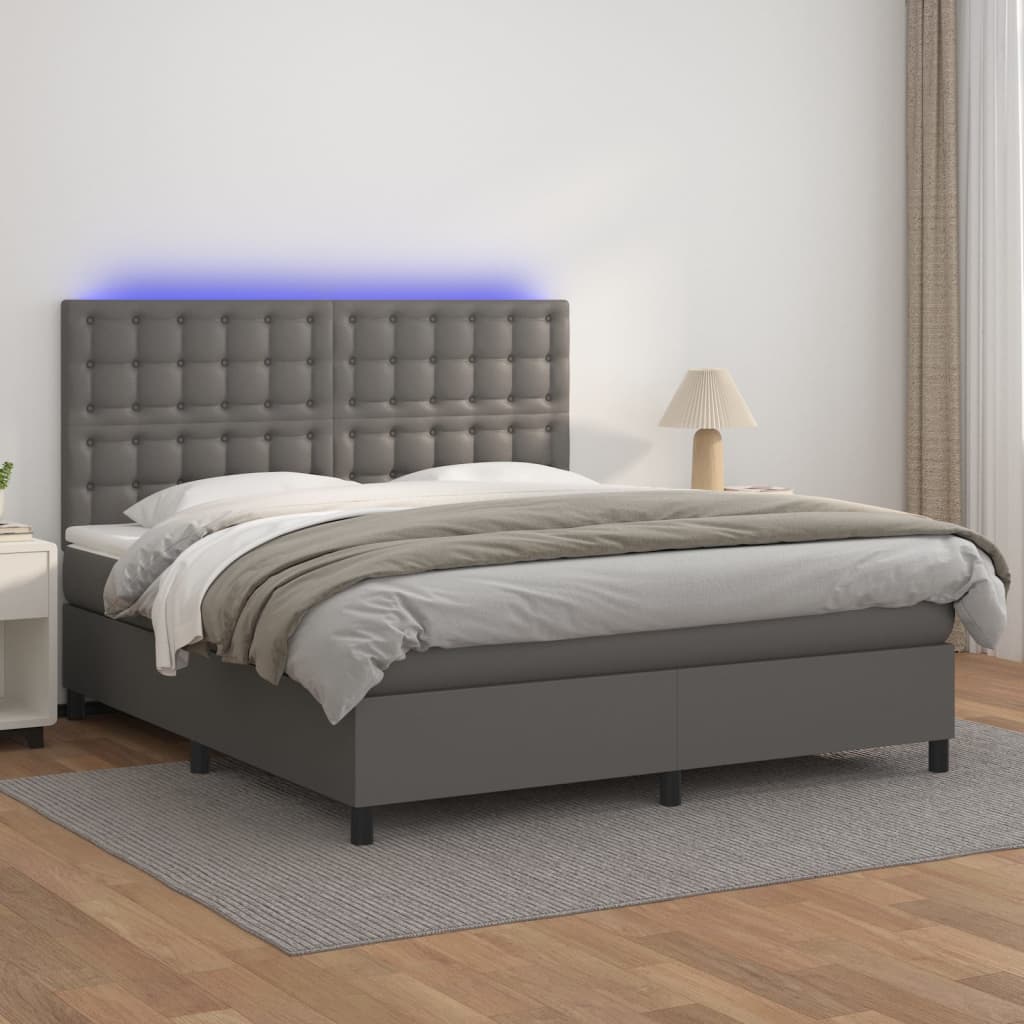 Sommier à lattes de lit avec matelas et LED Gris 180x200 cm