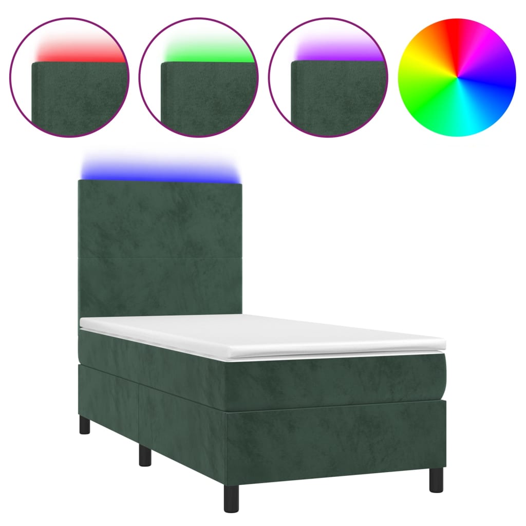 Sommier à lattes de lit avec matelas et LED Vert foncé 90x200cm - XIOS