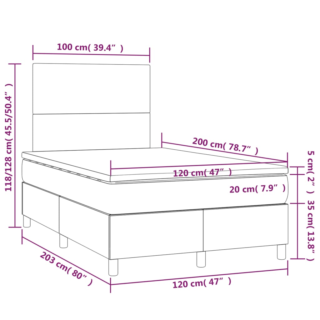 Sommier à lattes de lit avec matelas LED Gris foncé 120x200 cm - XIOS