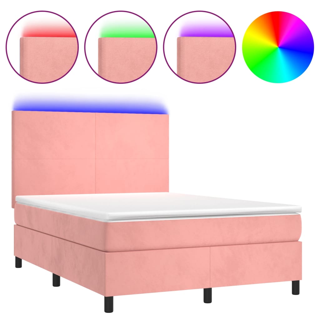 Sommier à lattes de lit et matelas LED Rose 140x190 cm Velours - XIOS