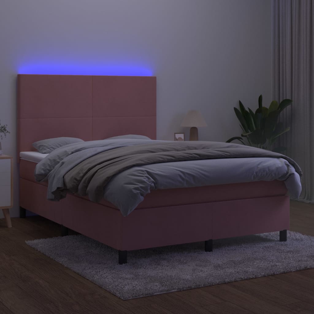 Sommier à lattes de lit et matelas LED Rose 140x190 cm Velours - XIOS