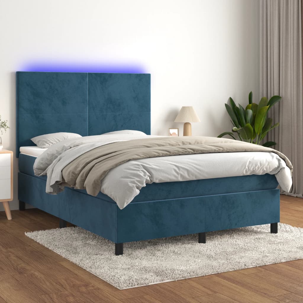 Sommier à lattes de lit avec matelas LED Bleu foncé 140x200 cm - XIOS