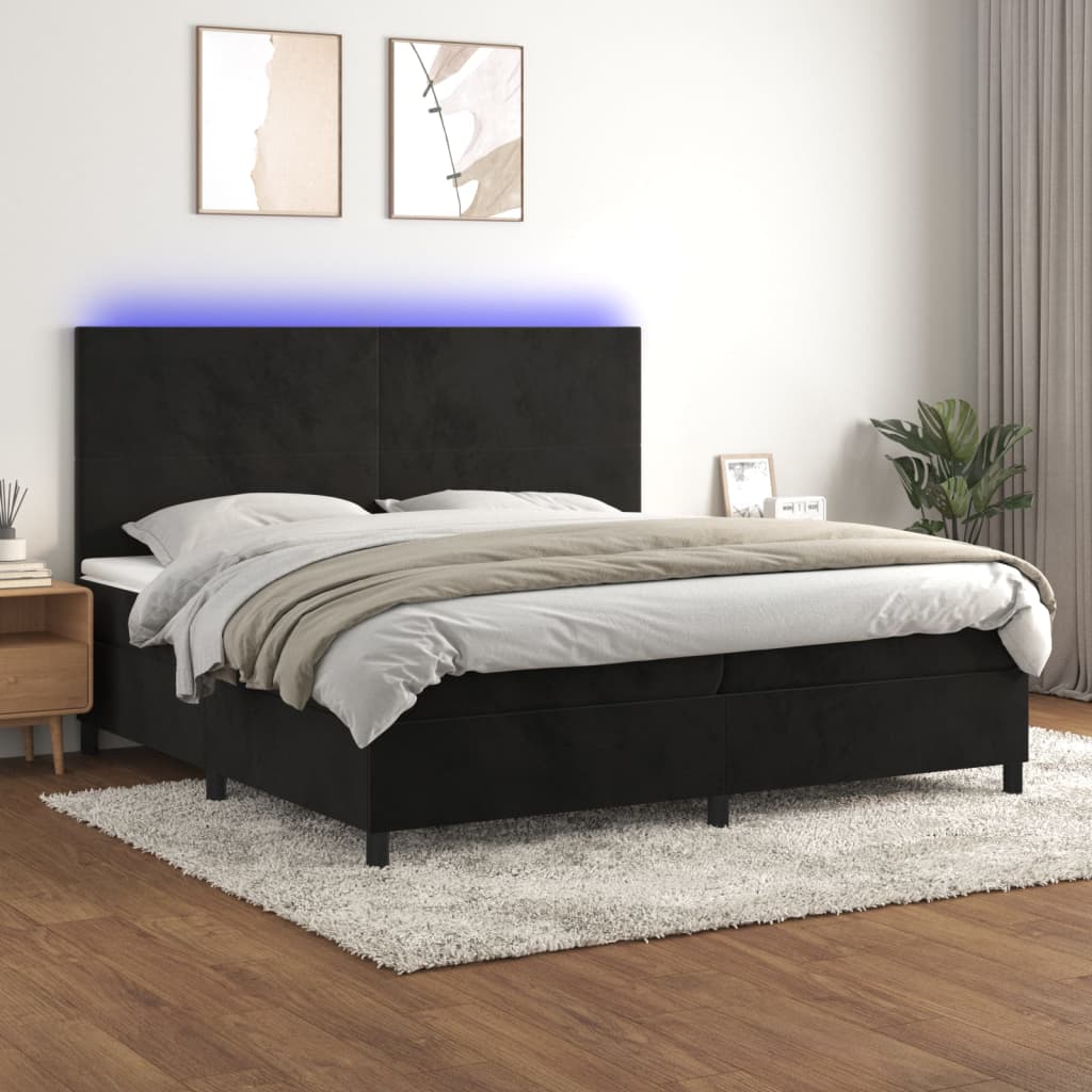 Sommier à lattes de lit et matelas LED Noir 200x200 cm Velours - XIOS