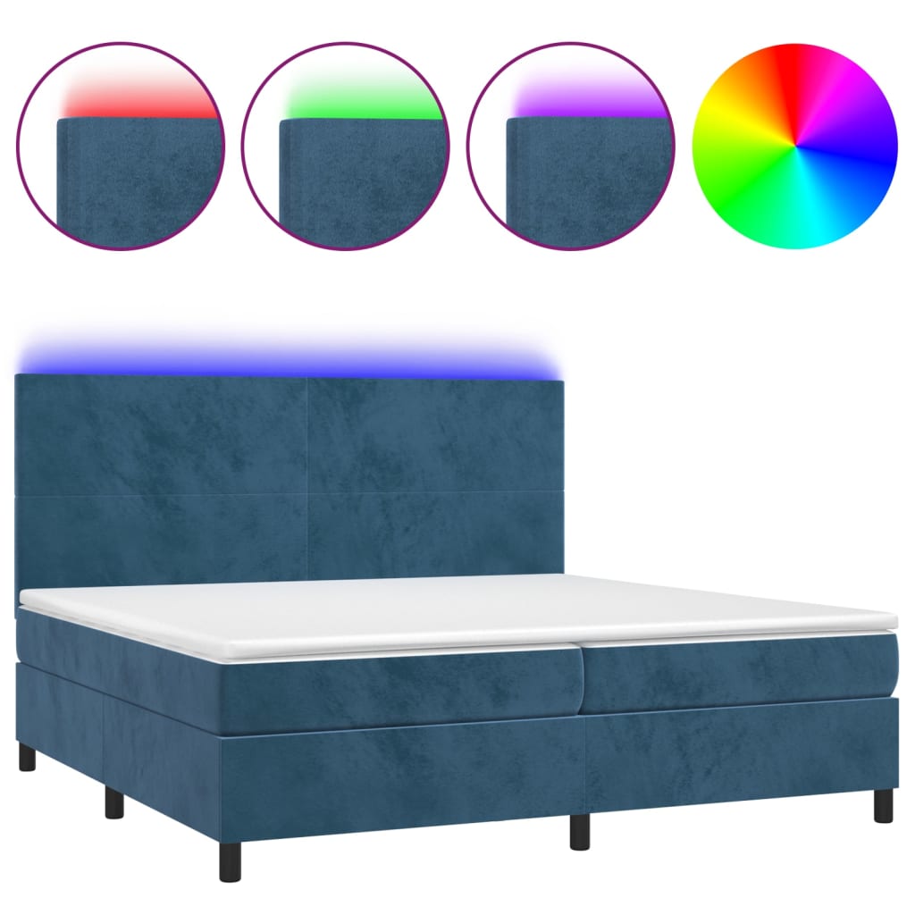 Sommier à lattes de lit avec matelas LED Bleu foncé 200x200 cm - XIOS