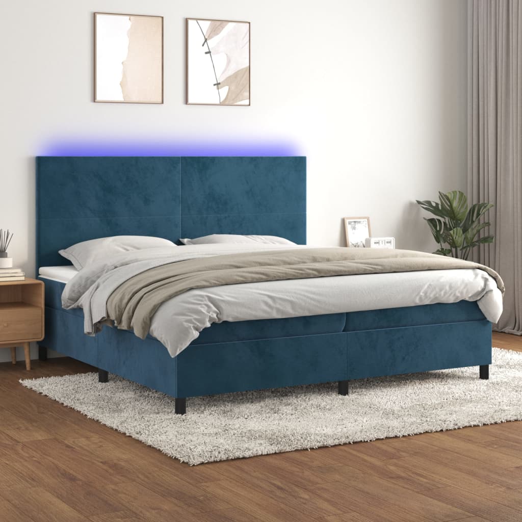 Sommier à lattes de lit avec matelas LED Bleu foncé 200x200 cm - XIOS