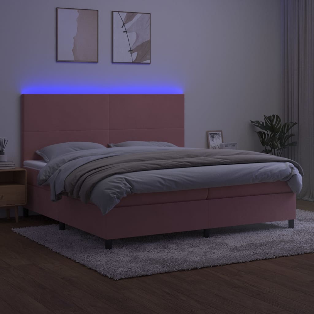 Sommier à lattes de lit et matelas LED Rose 200x200 cm Velours - XIOS