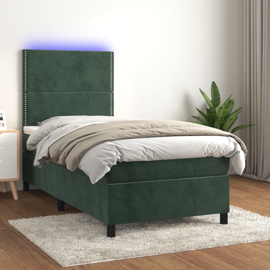 Sommier à lattes de lit avec matelas et LED Vert foncé 80x200cm Lits & cadres de lit vidaXL