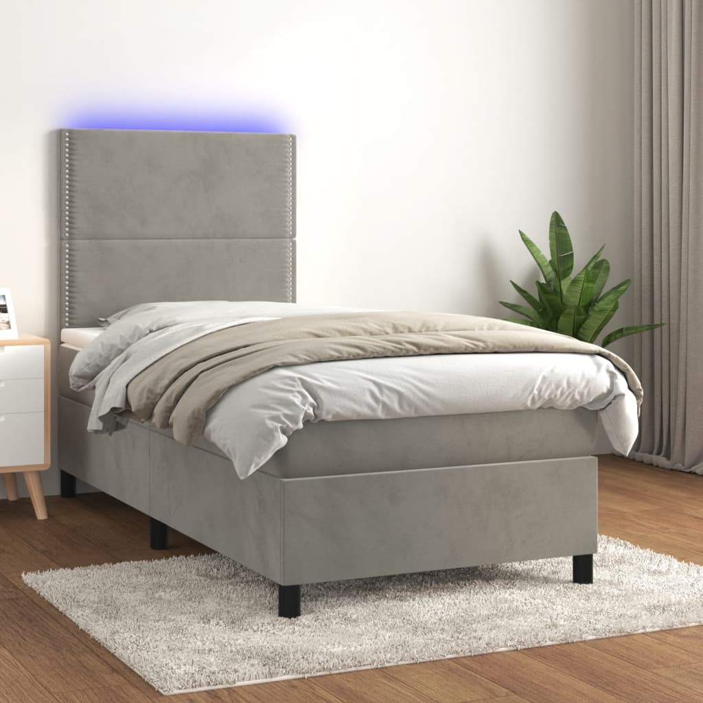 Sommier à lattes de lit avec matelas et LED Gris clair 90x190cm - XIOS