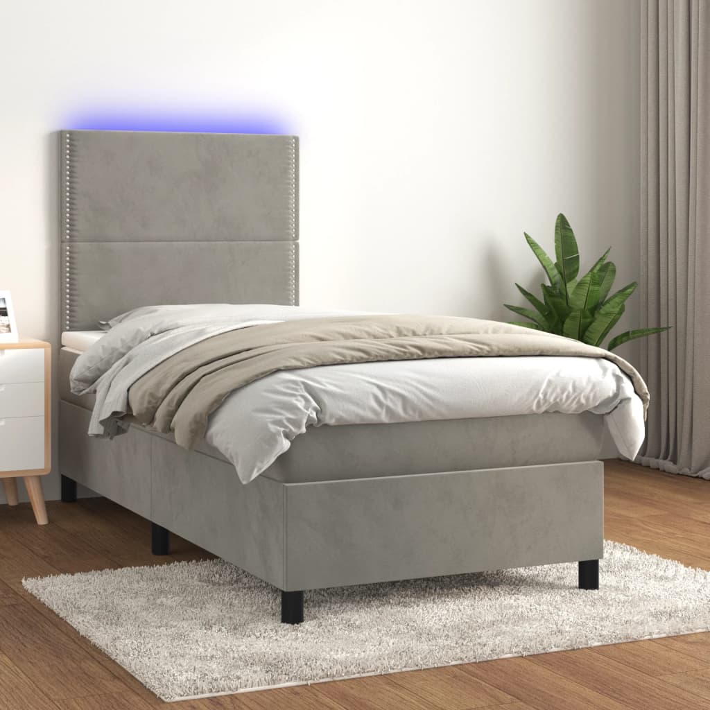 Sommier à lattes de lit matelas et LED Gris clair 100x200 cm - XIOS