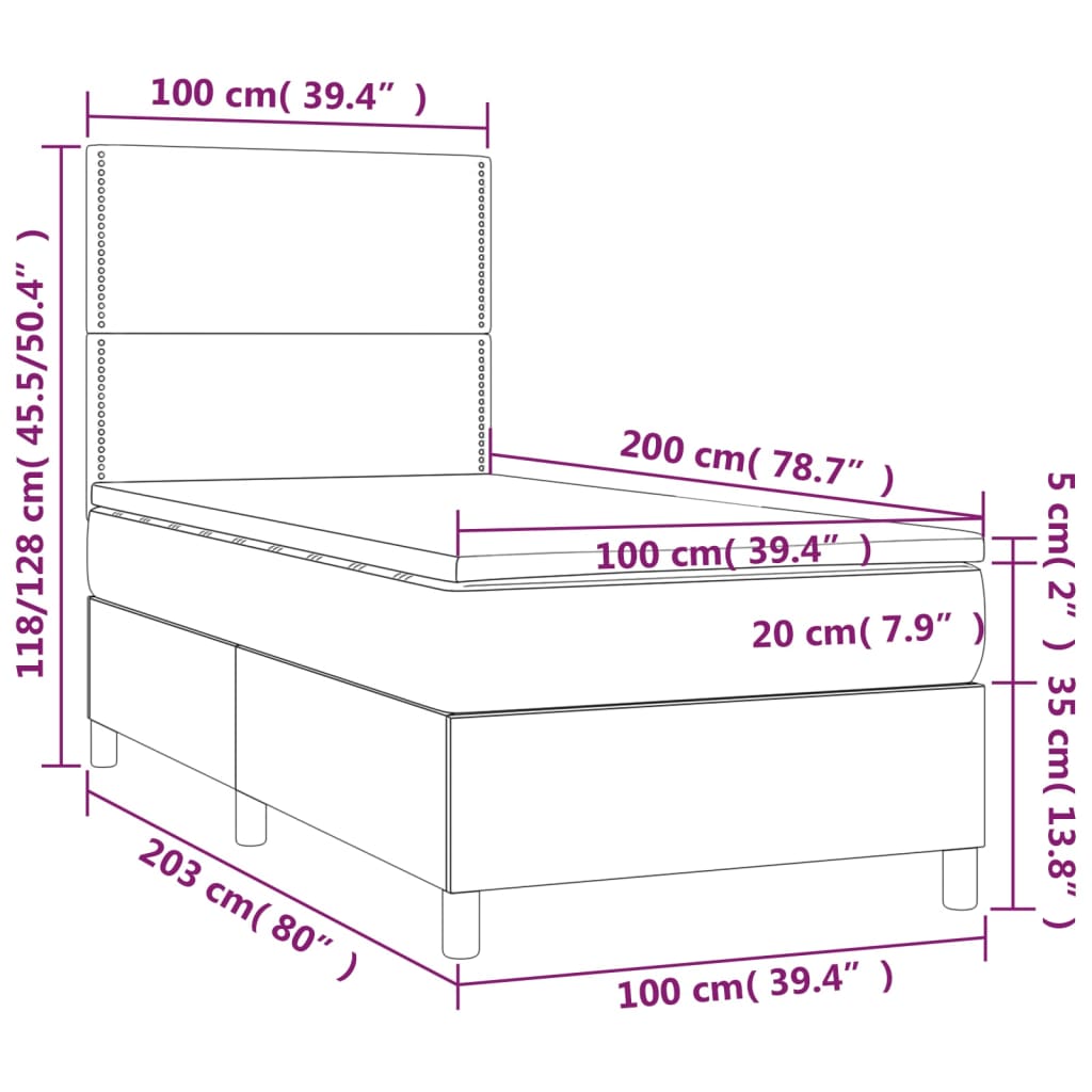 Sommier à lattes de lit matelas et LED Noir 100x200 cm Velours - XIOS