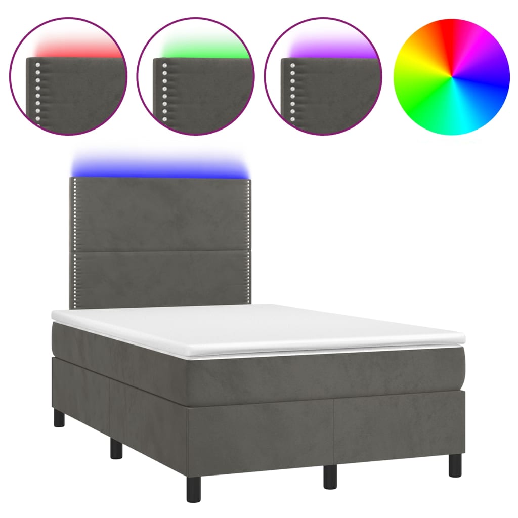 Sommier à lattes de lit matelas et LED Gris foncé 120x200 cm - XIOS