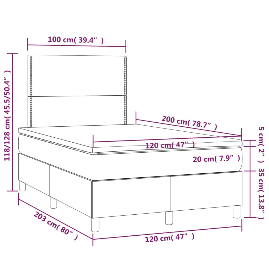 Sommier à lattes de lit matelas et LED Gris foncé 120x200 cm - XIOS