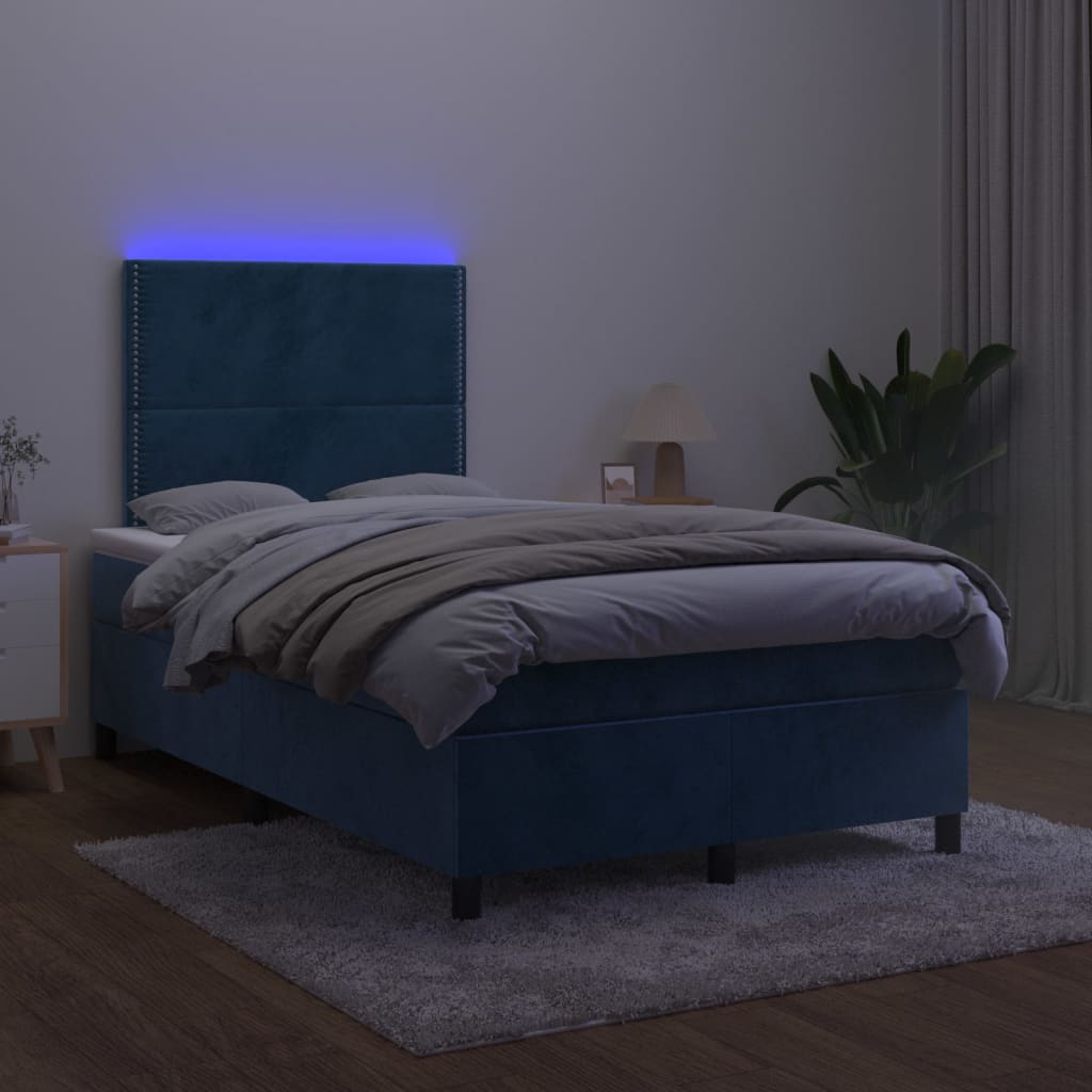 Sommier à lattes de lit matelas et LED Bleu foncé 120x200 cm - XIOS