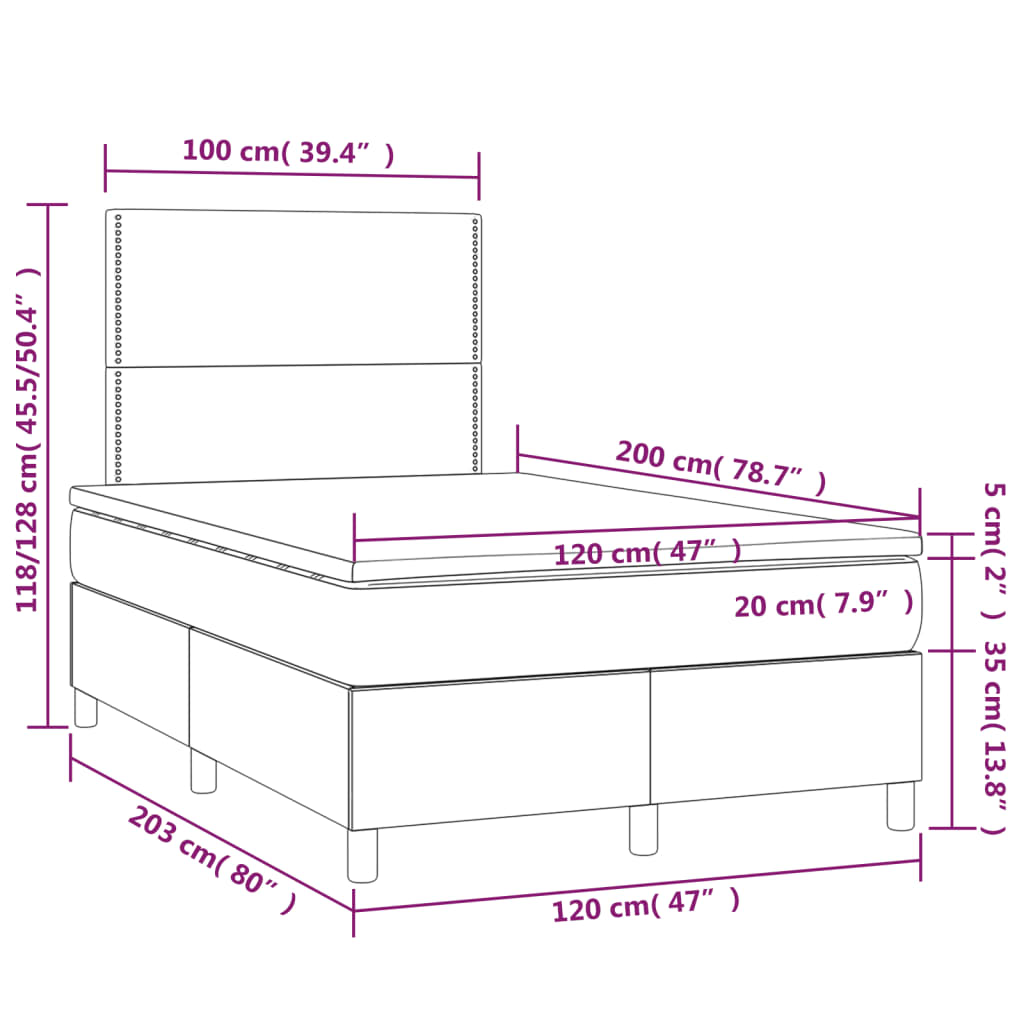 Sommier à lattes de lit matelas et LED Bleu foncé 120x200 cm - XIOS