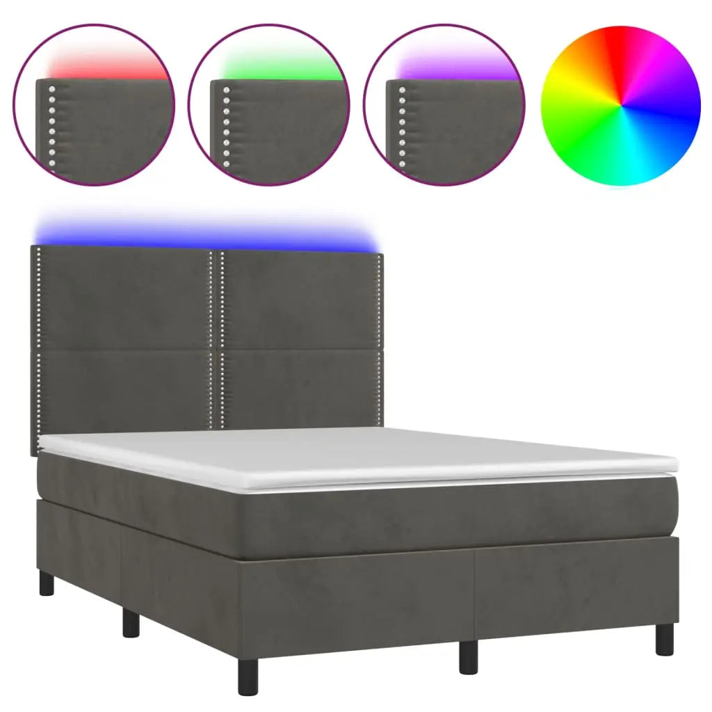 Sommier à lattes de lit matelas et LED Gris foncé 140x190 cm - XIOS
